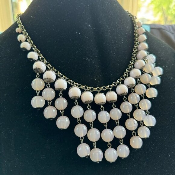 Purple Lilac Glass Bead Bib Plastron Necklace - Picture 3 of 8